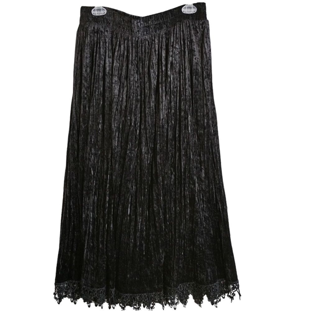 Stonebridge Velour XL Skirt Black Embroidered Hem Lace Polyester Elastic Waist‎